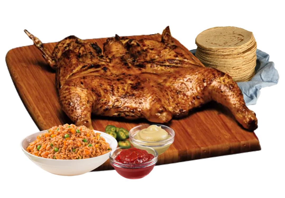 Promoción Familiar: Pollo asado, complemento, salsas y tortillas